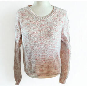 Olivia Sky Womens Peach/White Pullover Sweater  Long Sleeve Fluffy Soft Medium